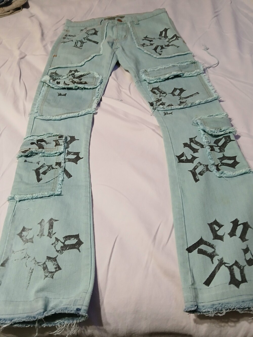 Golden Jeans Los Angeles Tapered "Stacked" LightOliveGreen Denim Cargo Size 30